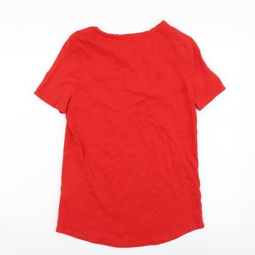 Marks and Spencer Womens Red Cotton Tunic T-Shirt Size 8 Round Neck
