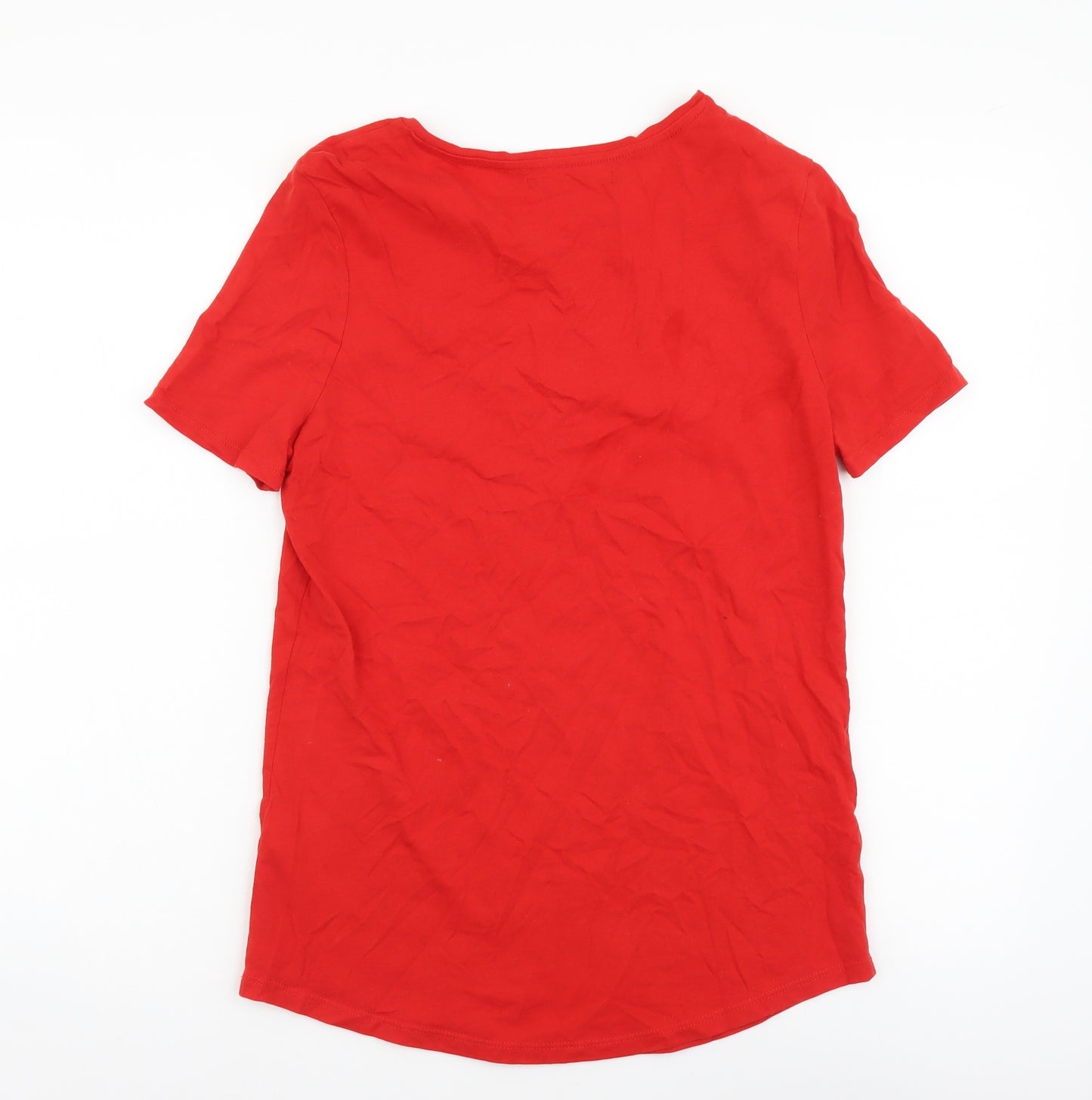 Marks and Spencer Womens Red Cotton Tunic T-Shirt Size 8 Round Neck