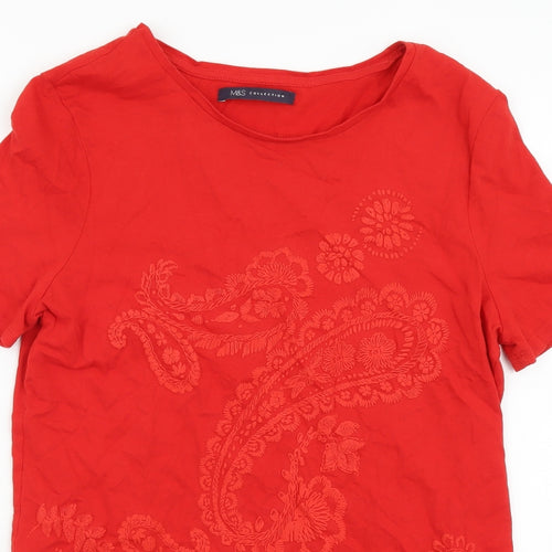 Marks and Spencer Womens Red Cotton Tunic T-Shirt Size 8 Round Neck