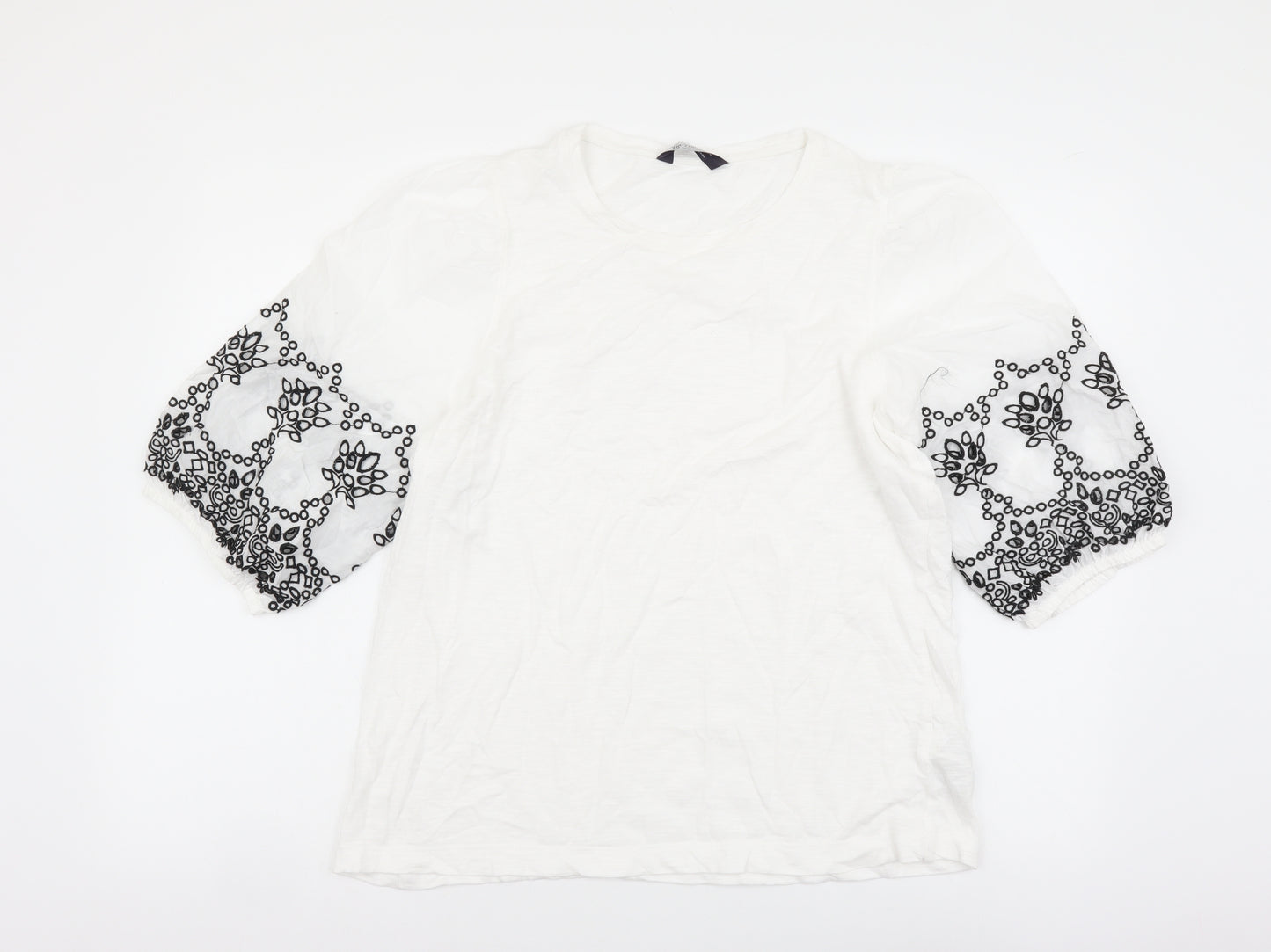 Marks and Spencer Womens White Cotton Basic T-Shirt Size 14 Round Neck - Anglaise lace detail