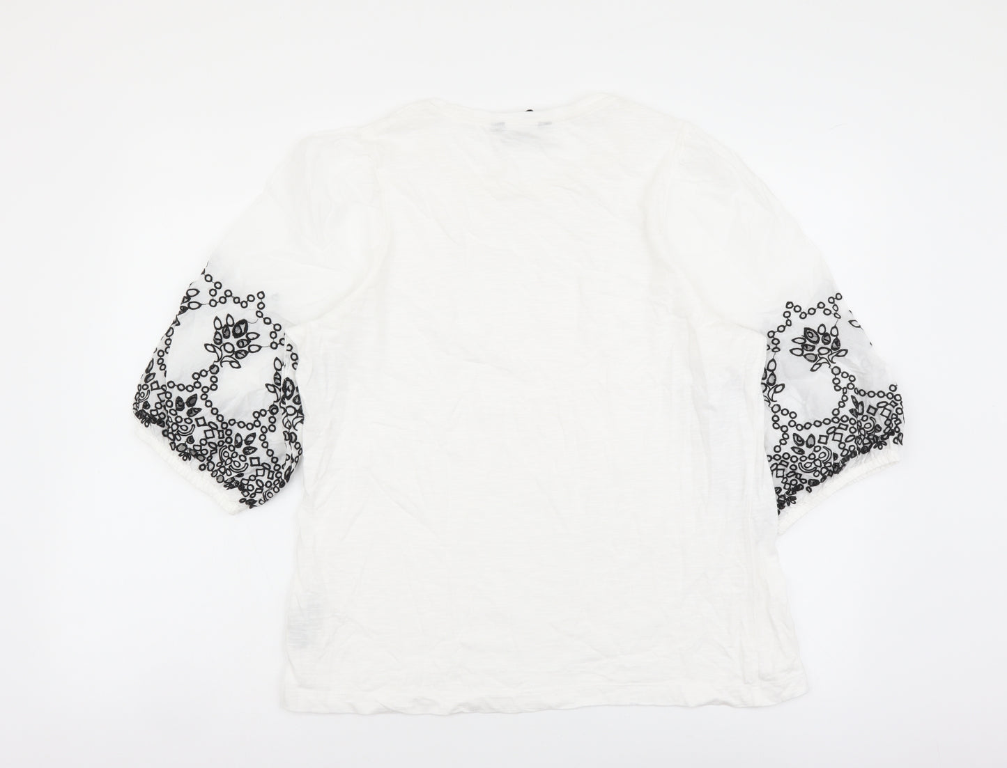 Marks and Spencer Womens White Cotton Basic T-Shirt Size 14 Round Neck - Anglaise lace detail
