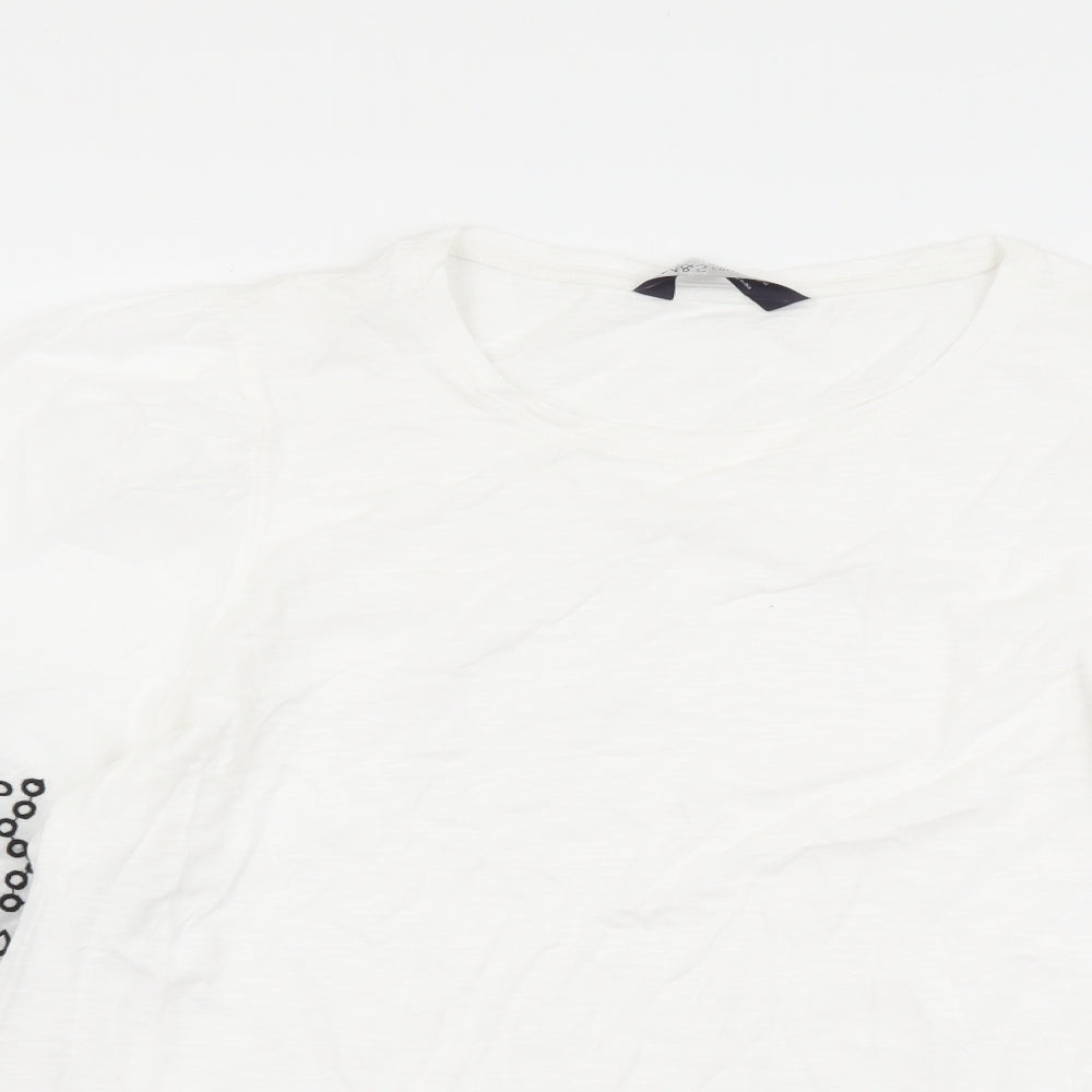 Marks and Spencer Womens White Cotton Basic T-Shirt Size 14 Round Neck - Anglaise lace detail
