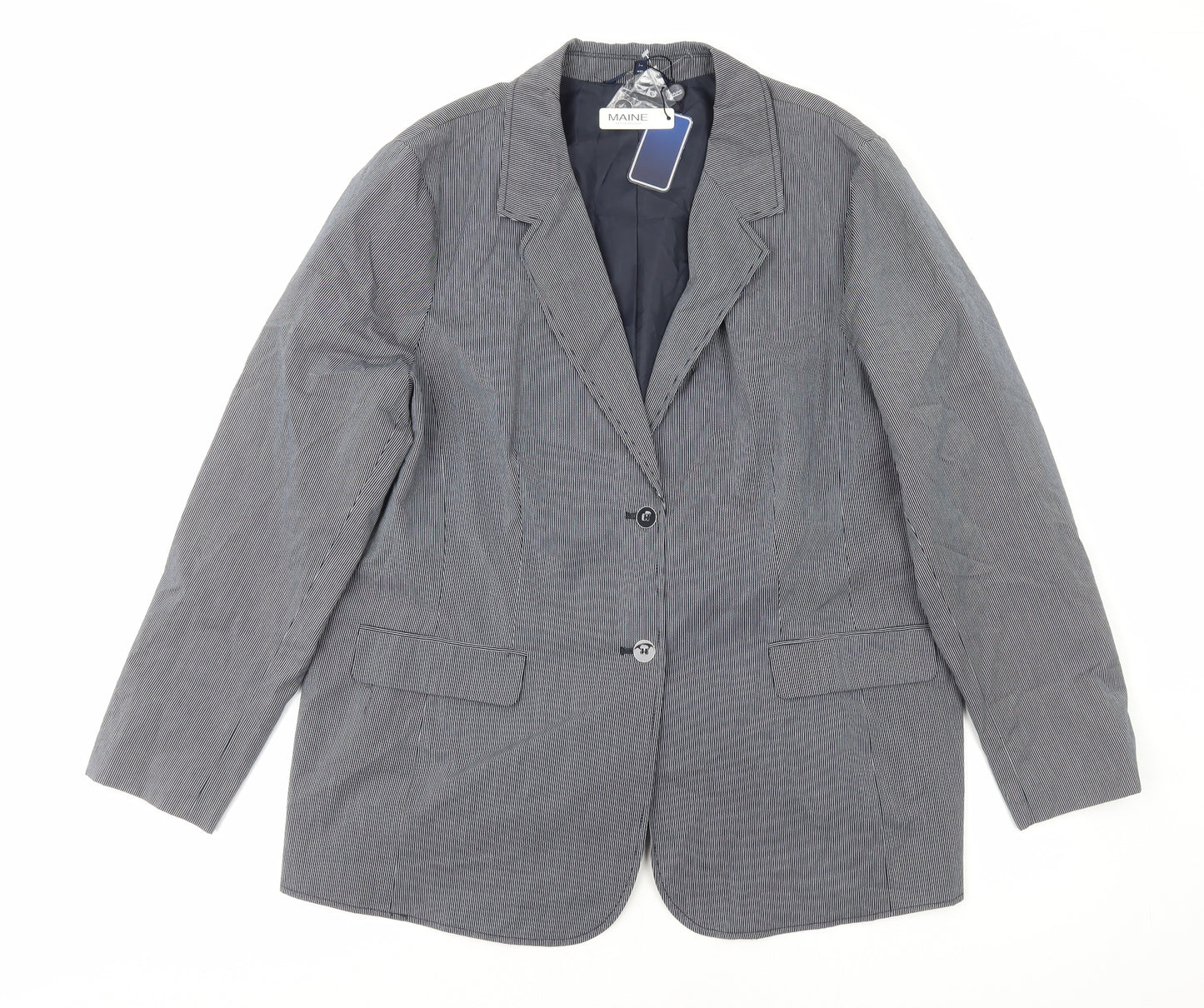 Maine Womens Blue Striped Cotton Jacket Suit Jacket Size 22
