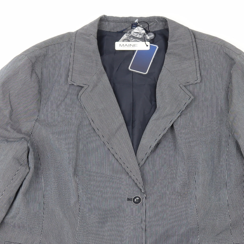 Maine Womens Blue Striped Cotton Jacket Suit Jacket Size 22
