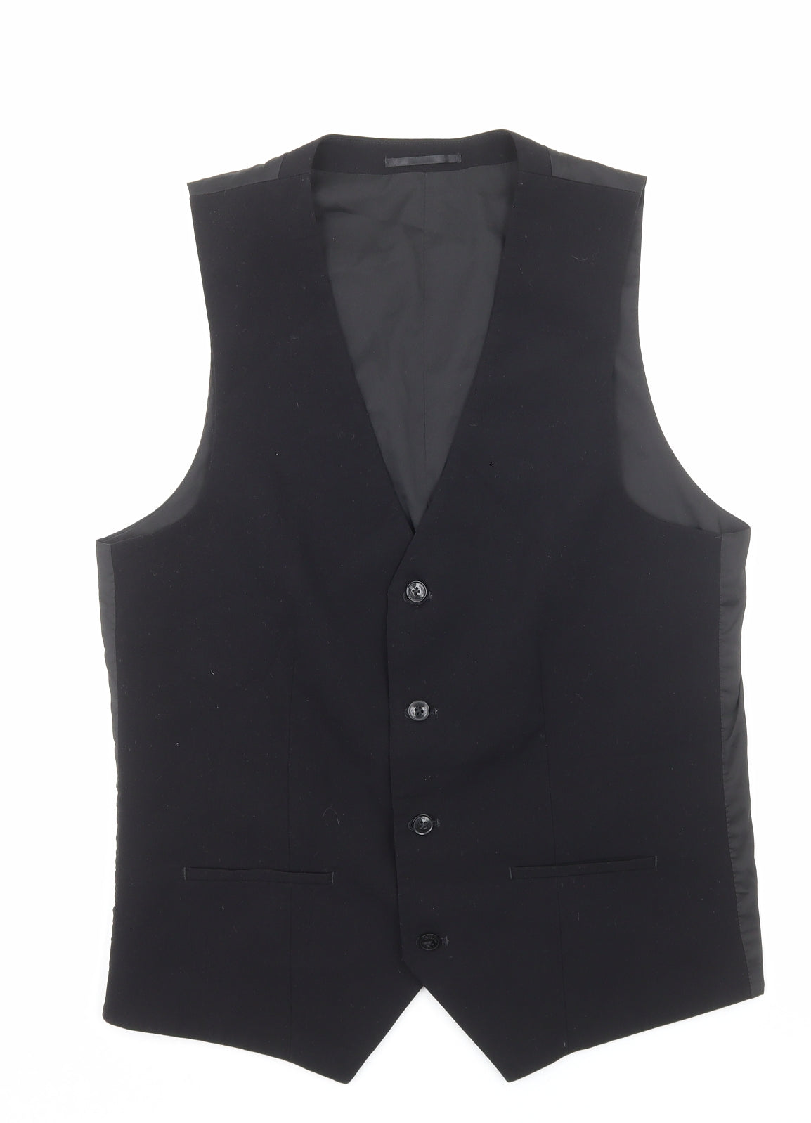 Preworn Mens Black Polyester Jacket Suit Waistcoat Size M