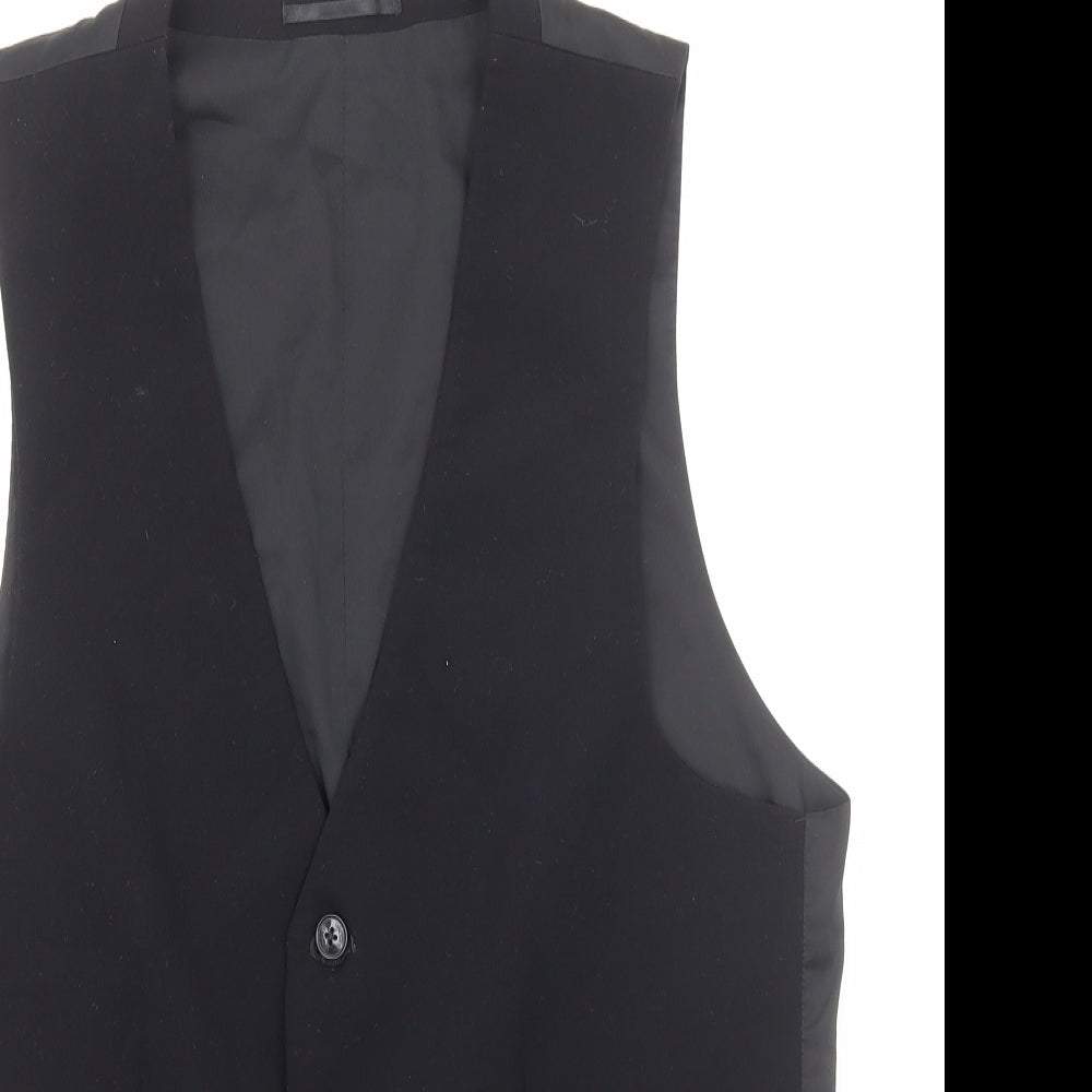 Preworn Mens Black Polyester Jacket Suit Waistcoat Size M