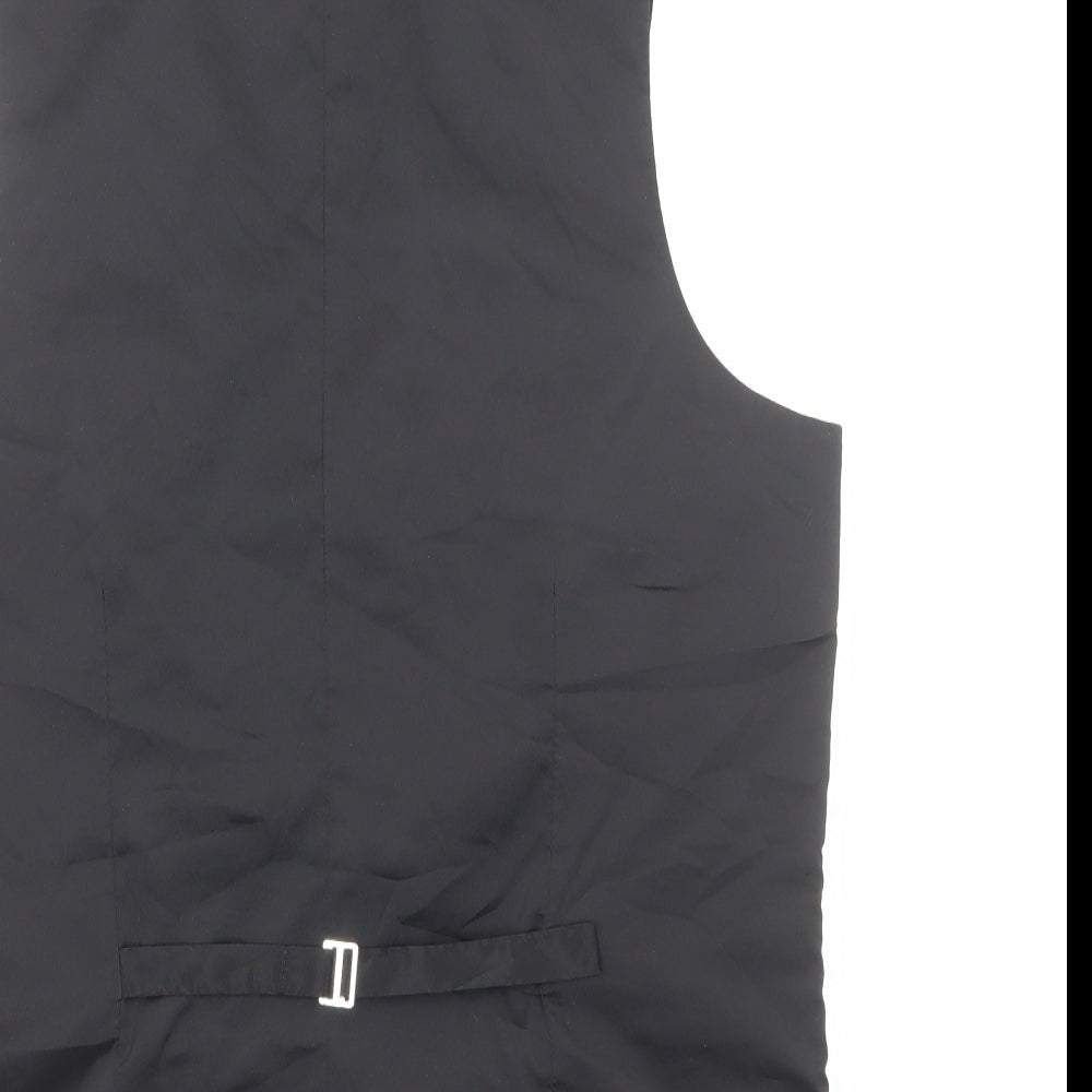 Preworn Mens Black Polyester Jacket Suit Waistcoat Size M