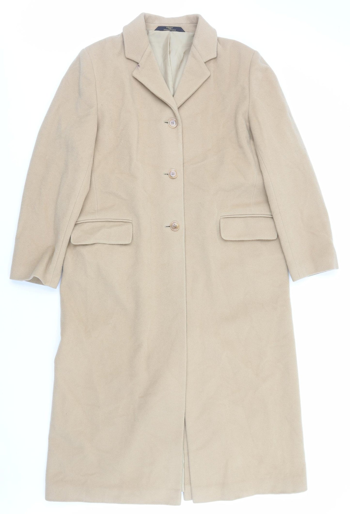 Marks and Spencer Womens Beige Overcoat Coat Size 16 Button