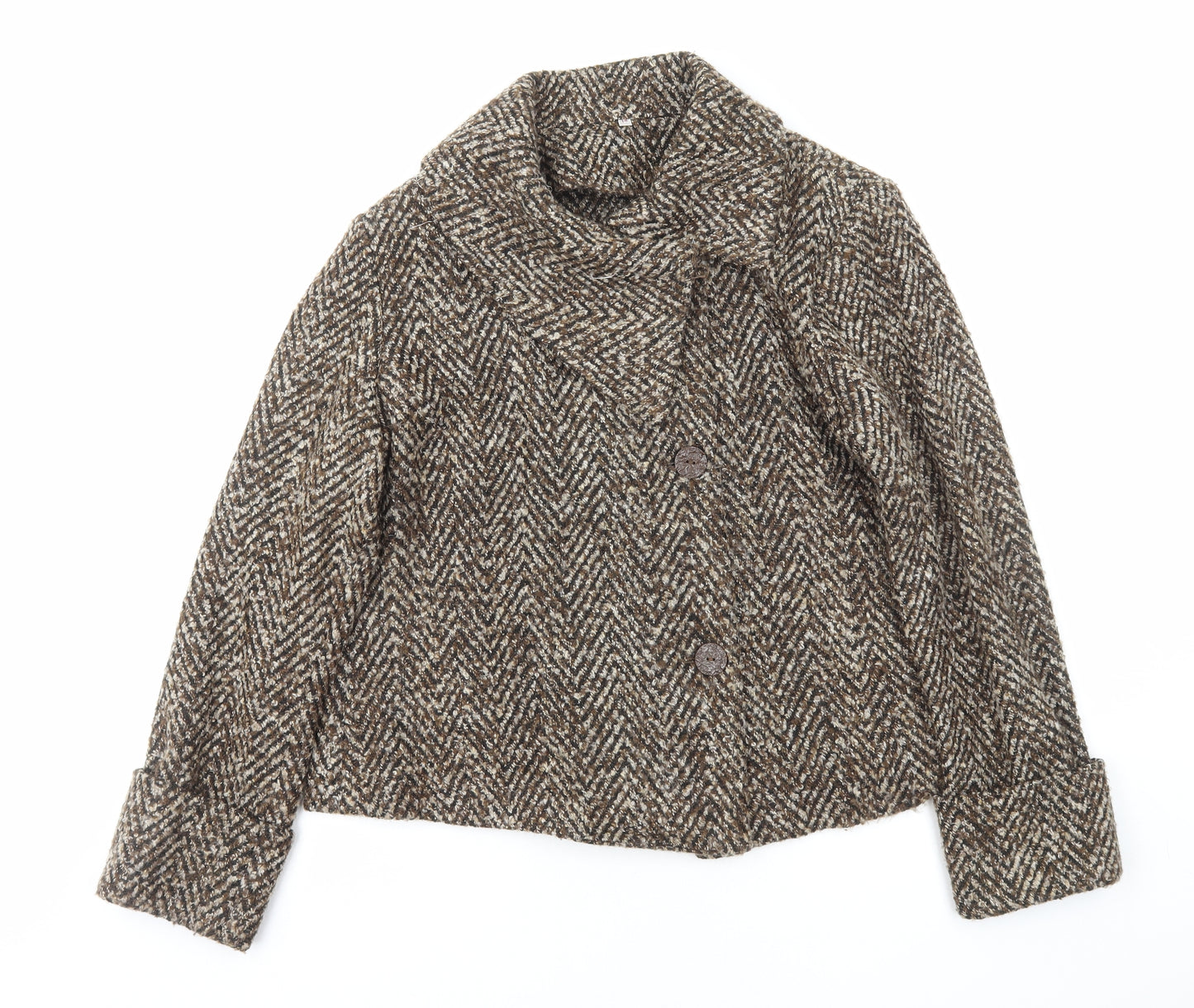 EWM Womens Brown Herringbone Jacket Size 14 Button