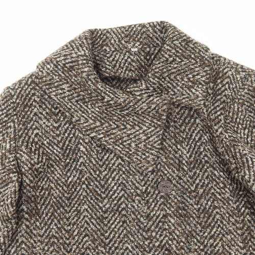 EWM Womens Brown Herringbone Jacket Size 14 Button