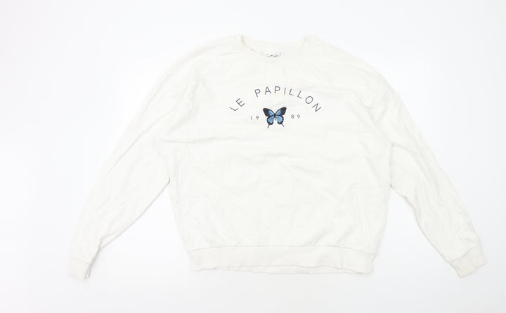 Topshop Womens White Cotton Pullover Sweatshirt Size M Pullover - Le Papillon