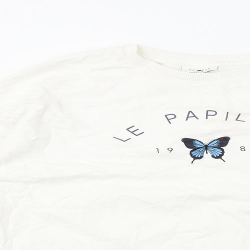 Topshop Womens White Cotton Pullover Sweatshirt Size M Pullover - Le Papillon