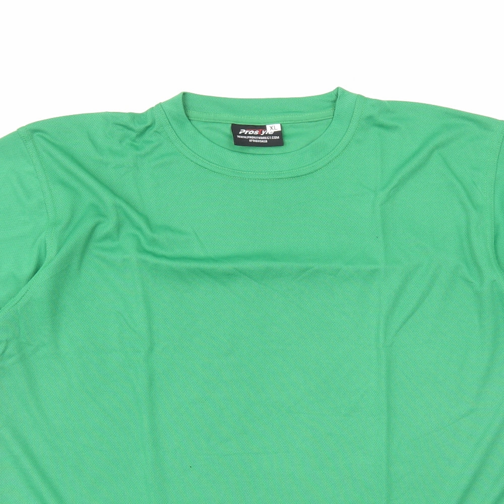 ProStyle Mens Green Polyester Basic T-Shirt Size XL Round Neck Pullover