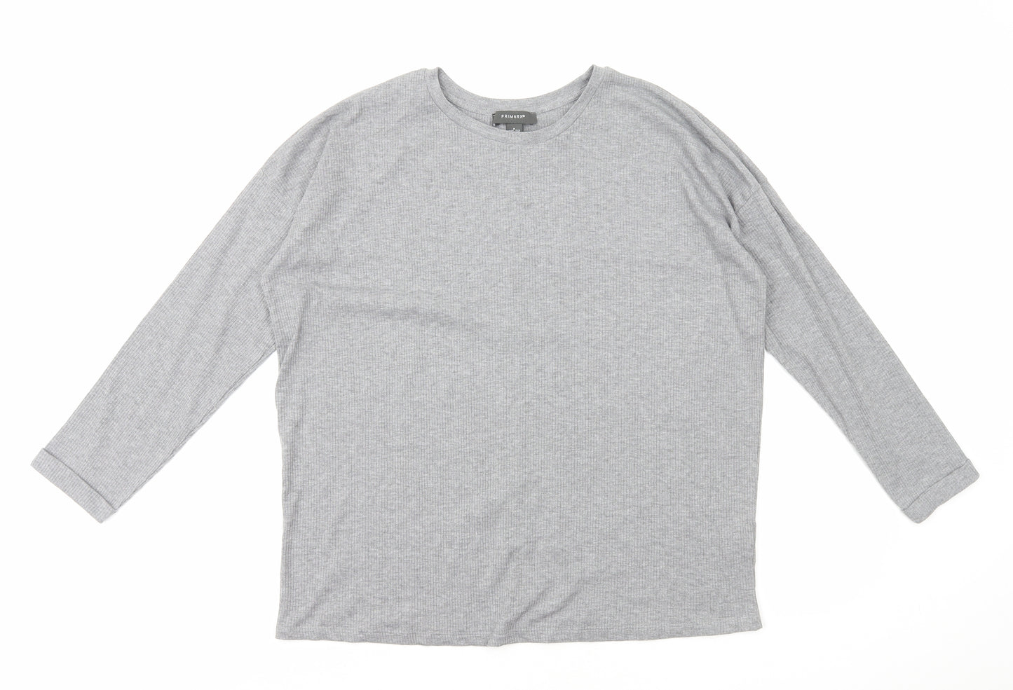 Primark Womens Grey Cotton Basic T-Shirt Size M Round Neck - Ribbed