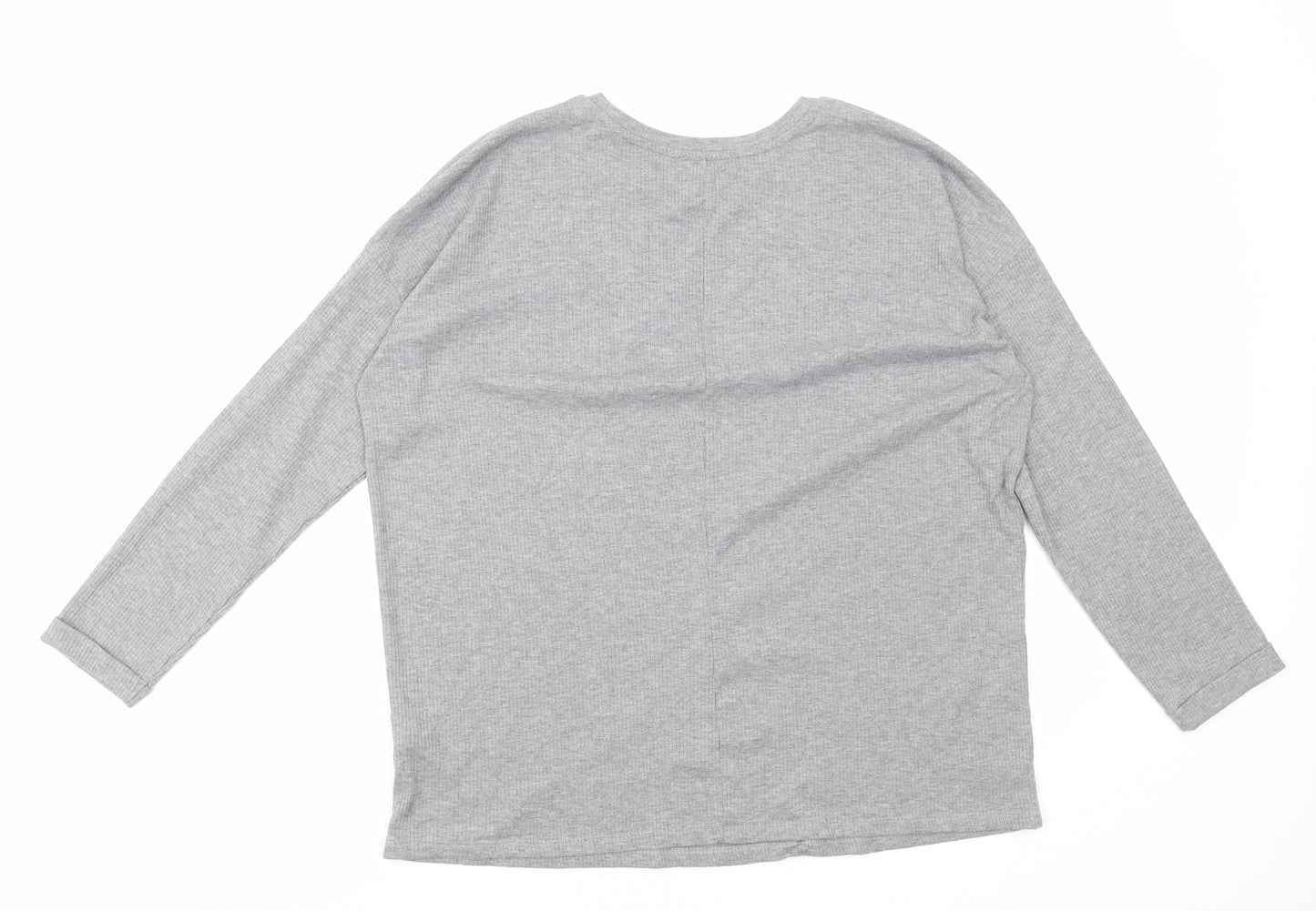Primark Womens Grey Cotton Basic T-Shirt Size M Round Neck - Ribbed