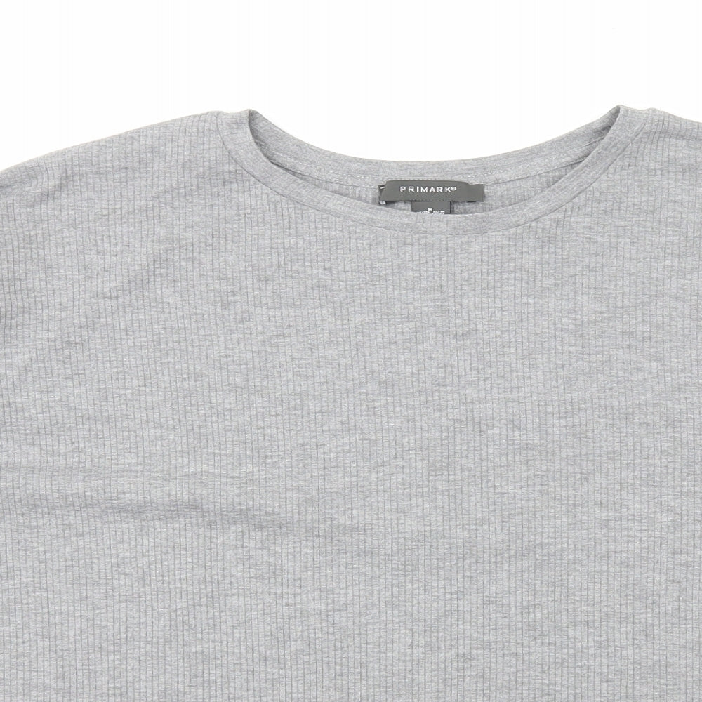 Primark Womens Grey Cotton Basic T-Shirt Size M Round Neck - Ribbed