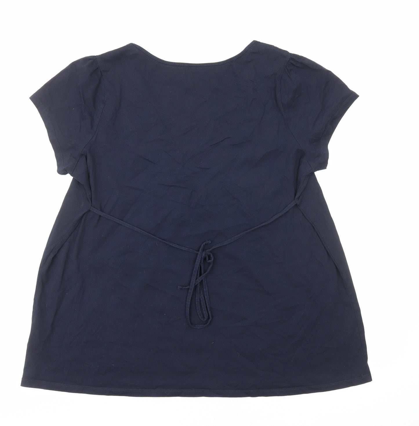 TU Womens Blue Cotton Tunic T-Shirt Size 22 Scoop Neck - Floral Detail