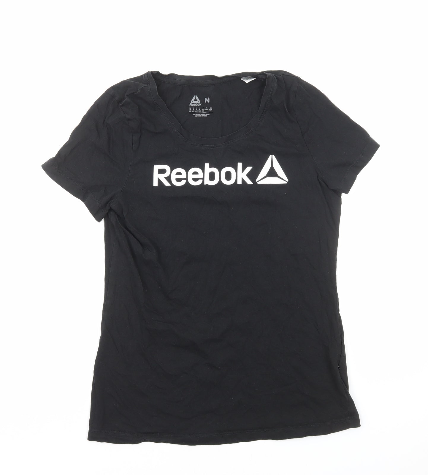 Reebok Womens Black Herringbone Cotton Basic T-Shirt Size M Scoop Neck