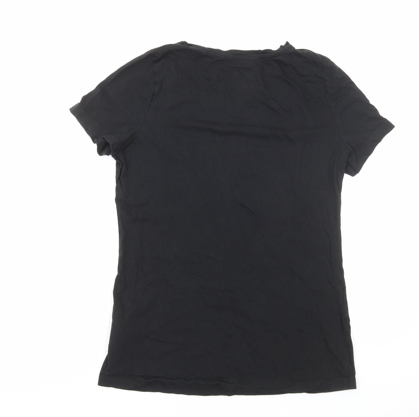 Reebok Womens Black Herringbone Cotton Basic T-Shirt Size M Scoop Neck