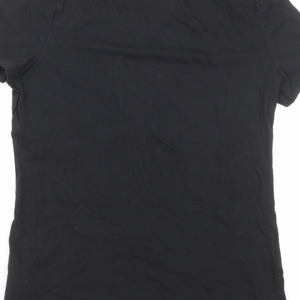 Reebok Womens Black Herringbone Cotton Basic T-Shirt Size M Scoop Neck