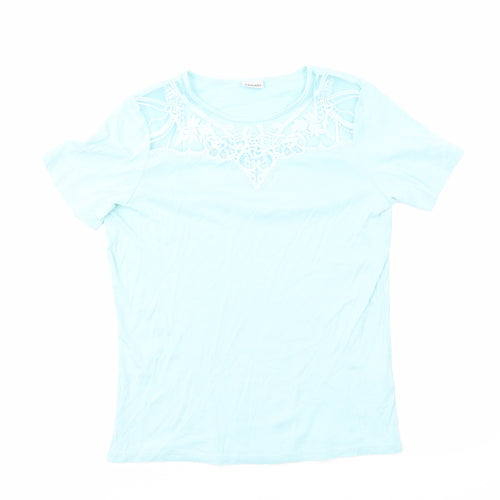 Damart Womens Blue Cotton Basic T-Shirt Size 14 Round Neck - Crochet Detail