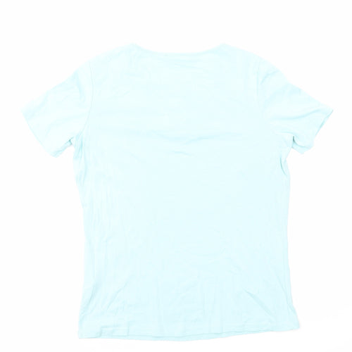 Damart Womens Blue Cotton Basic T-Shirt Size 14 Round Neck - Crochet Detail