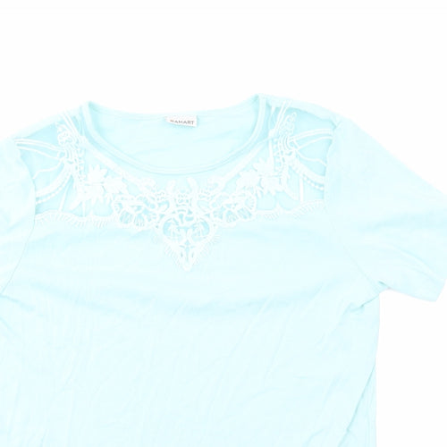 Damart Womens Blue Cotton Basic T-Shirt Size 14 Round Neck - Crochet Detail