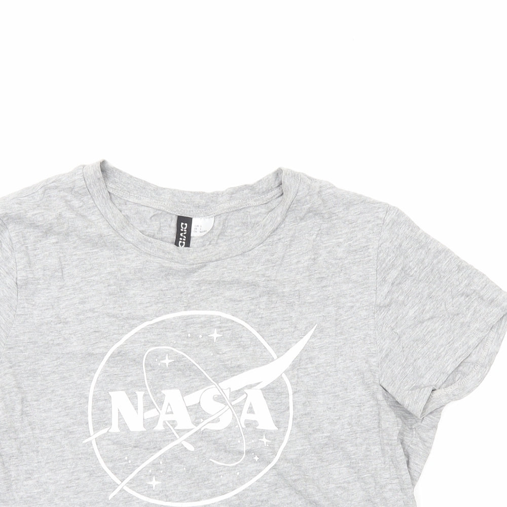 H&M Womens Grey Cotton Basic T-Shirt Size S Round Neck - NASA