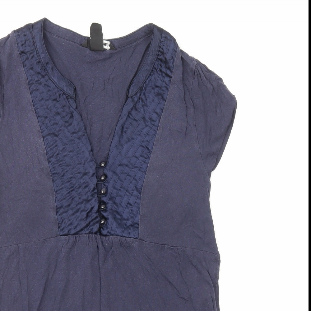 H&M Womens Blue Cotton Basic Blouse Size M V-Neck