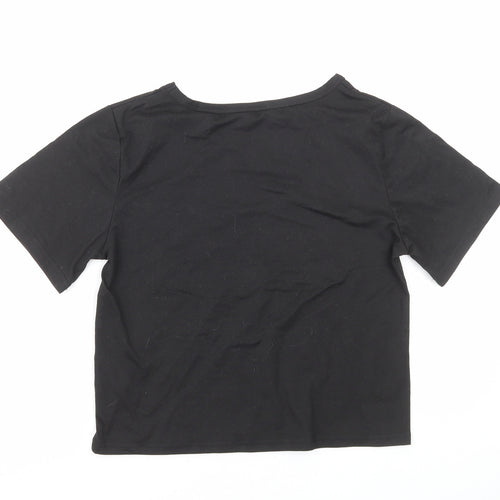 Preworn Girls Black Polyester Basic T-Shirt Size S Round Neck Pullover - Cat