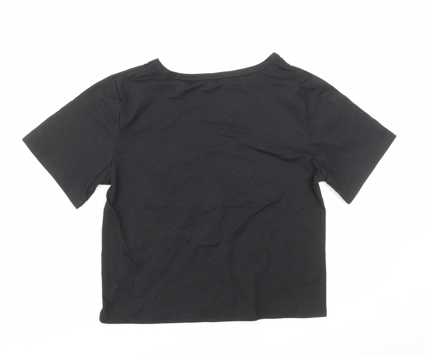 Preworn Girls Black Polyester Basic T-Shirt Size S Round Neck Pullover - Cat