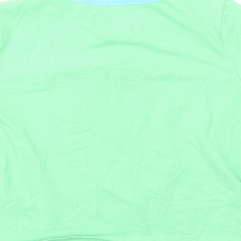 Primark Womens Green Cotton Basic T-Shirt Size L Round Neck - Take It Easy Butterfly