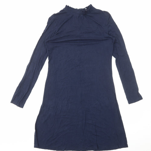 Marks and Spencer Womens Blue Cotton T-Shirt Dress Size 8 Mock Neck Pullover