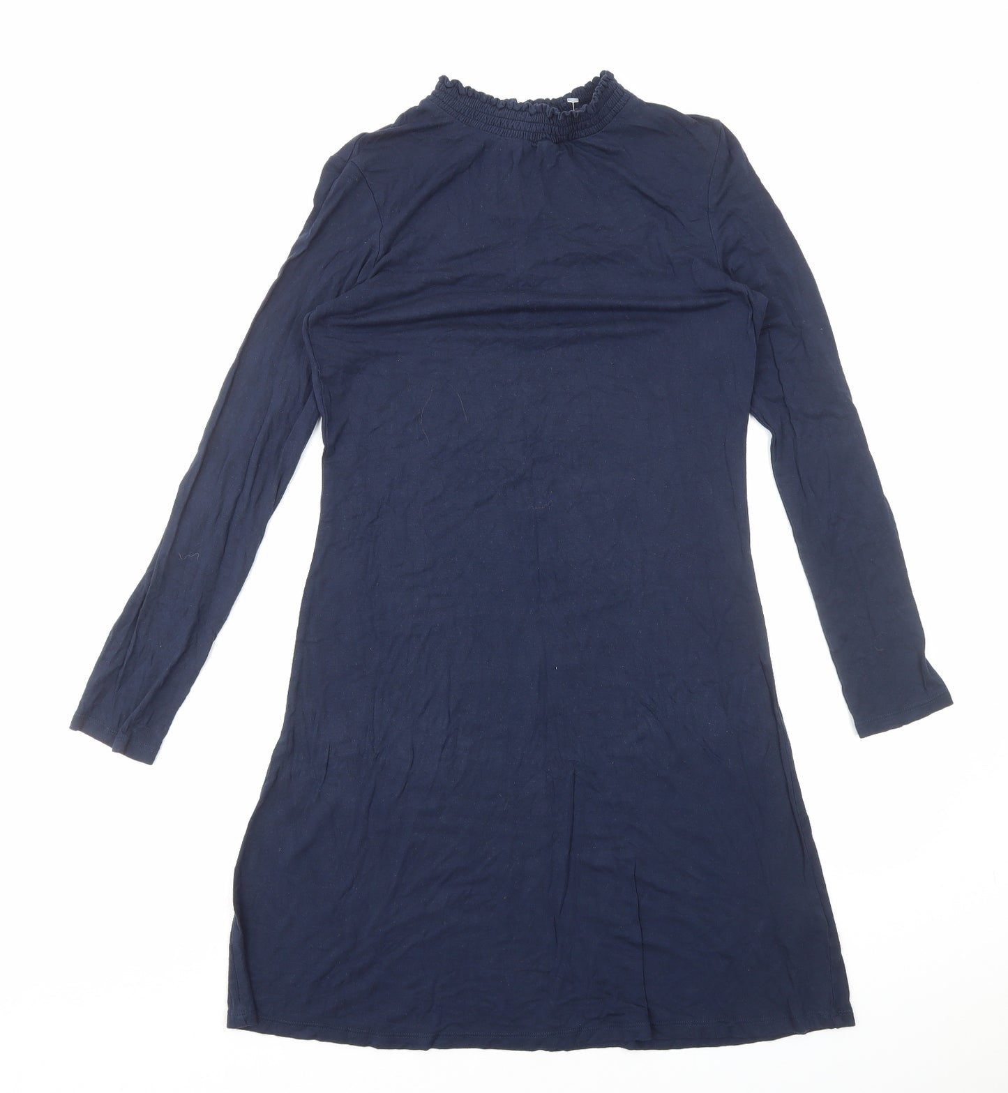 Marks and Spencer Womens Blue Cotton T-Shirt Dress Size 8 Mock Neck Pullover