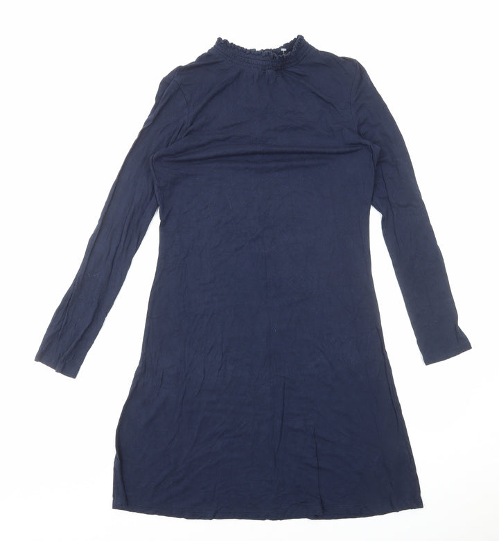Marks and Spencer Womens Blue Cotton T-Shirt Dress Size 8 Mock Neck Pullover