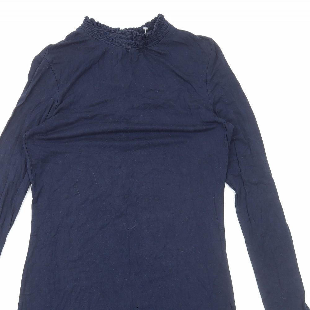 Marks and Spencer Womens Blue Cotton T-Shirt Dress Size 8 Mock Neck Pullover