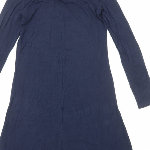 Marks and Spencer Womens Blue Cotton T-Shirt Dress Size 8 Mock Neck Pullover