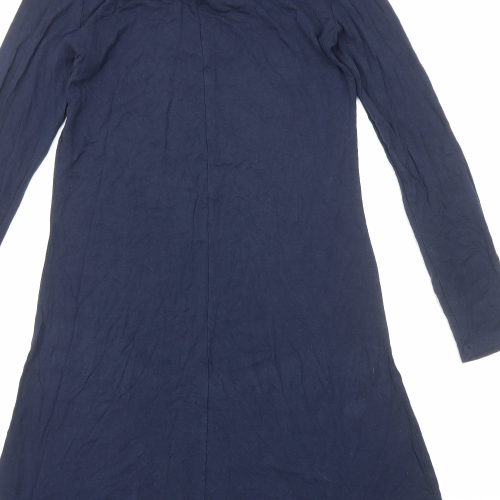 Marks and Spencer Womens Blue Cotton T-Shirt Dress Size 8 Mock Neck Pullover