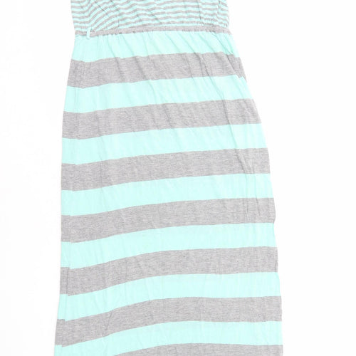 Pink Rose Womens Green Striped Cotton Tank Dress Size S Boat Neck Pullover