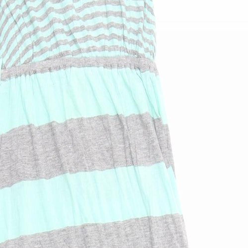 Pink Rose Womens Green Striped Cotton Tank Dress Size S Boat Neck Pullover
