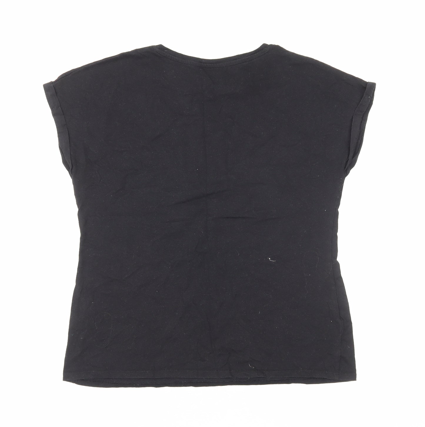 Papaya Womens Black Cotton Basic T-Shirt Size 10 Round Neck - Happy
