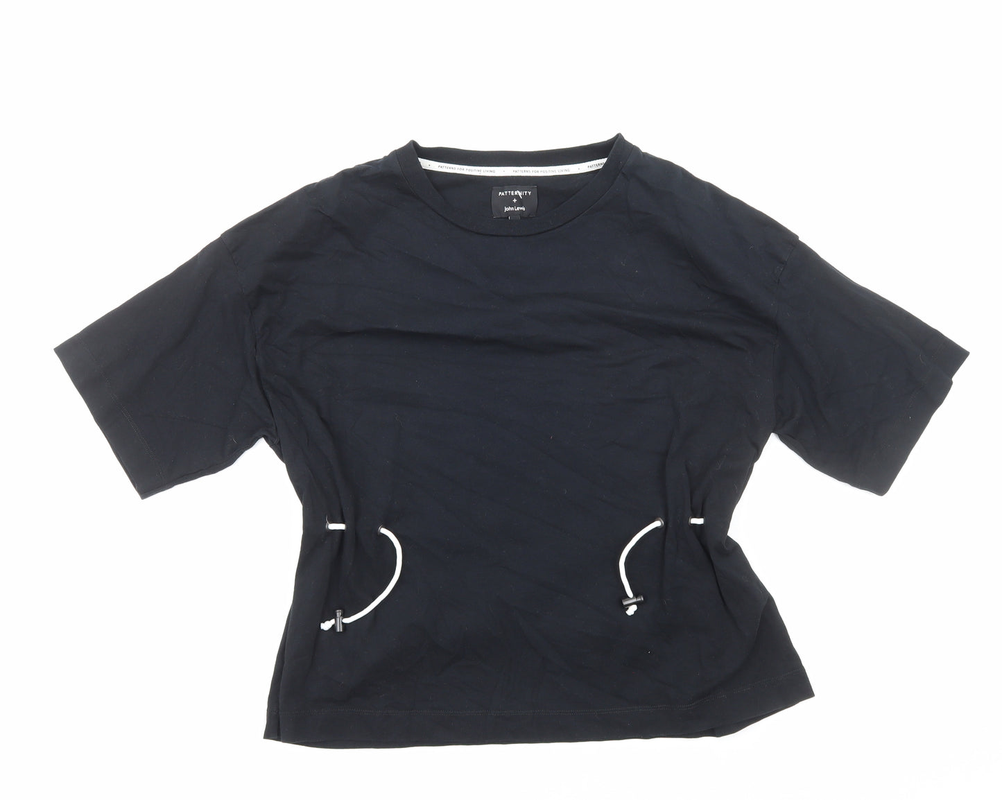 John Lewis Womens Black Cotton Basic T-Shirt Size M Round Neck