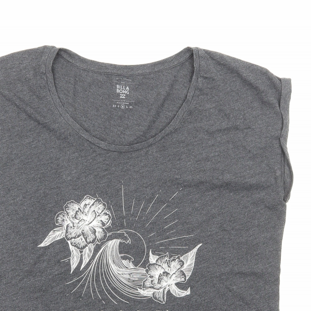 Billabong Womens Grey Viscose Basic T-Shirt Size M Scoop Neck - No Bad Days