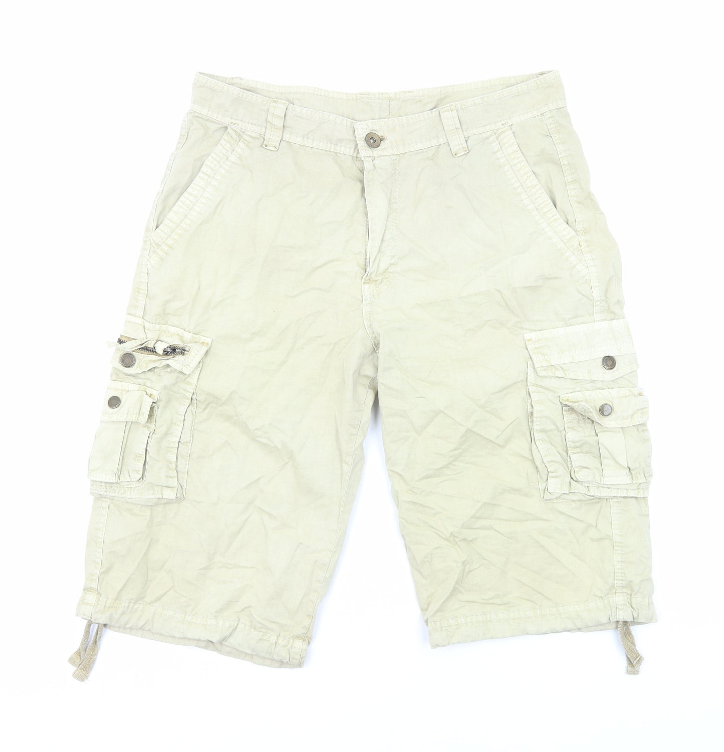 Preworn Mens Beige Cotton Cargo Shorts Size L Regular Zip