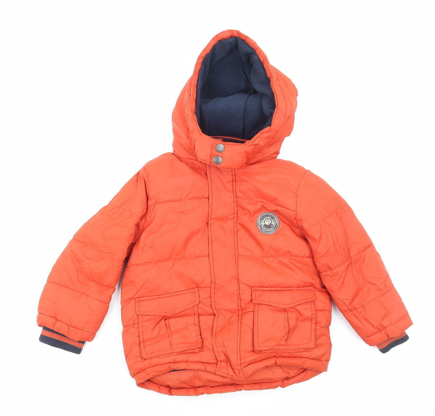TU Boys Orange Puffer Jacket Coat Size 2-3 Years Zip