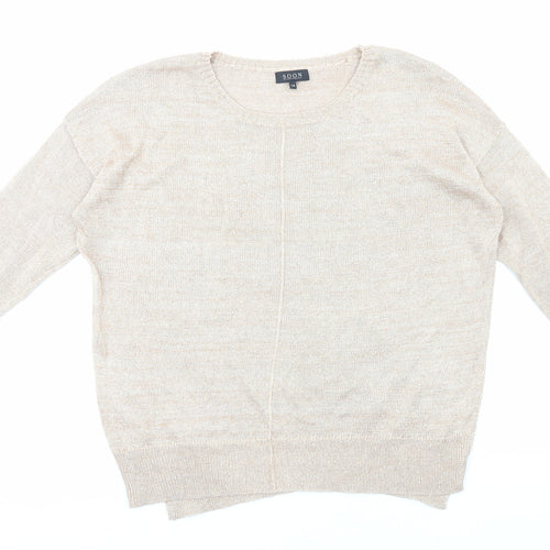Soon Womens Gold Round Neck Viscose Pullover Jumper Size 14