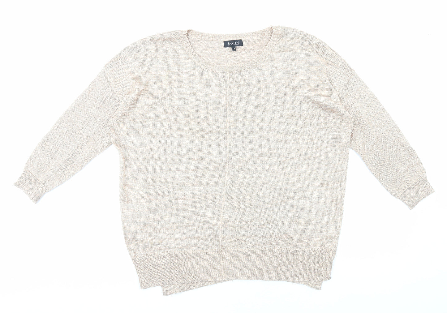 Soon Womens Gold Round Neck Viscose Pullover Jumper Size 14
