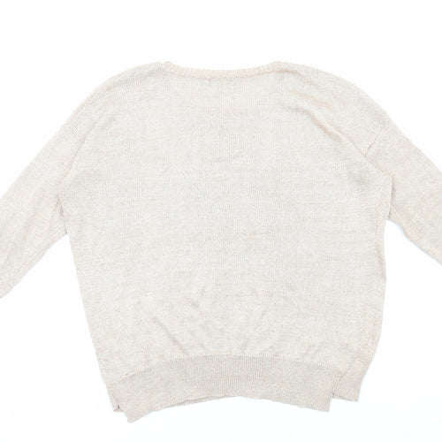 Soon Womens Gold Round Neck Viscose Pullover Jumper Size 14