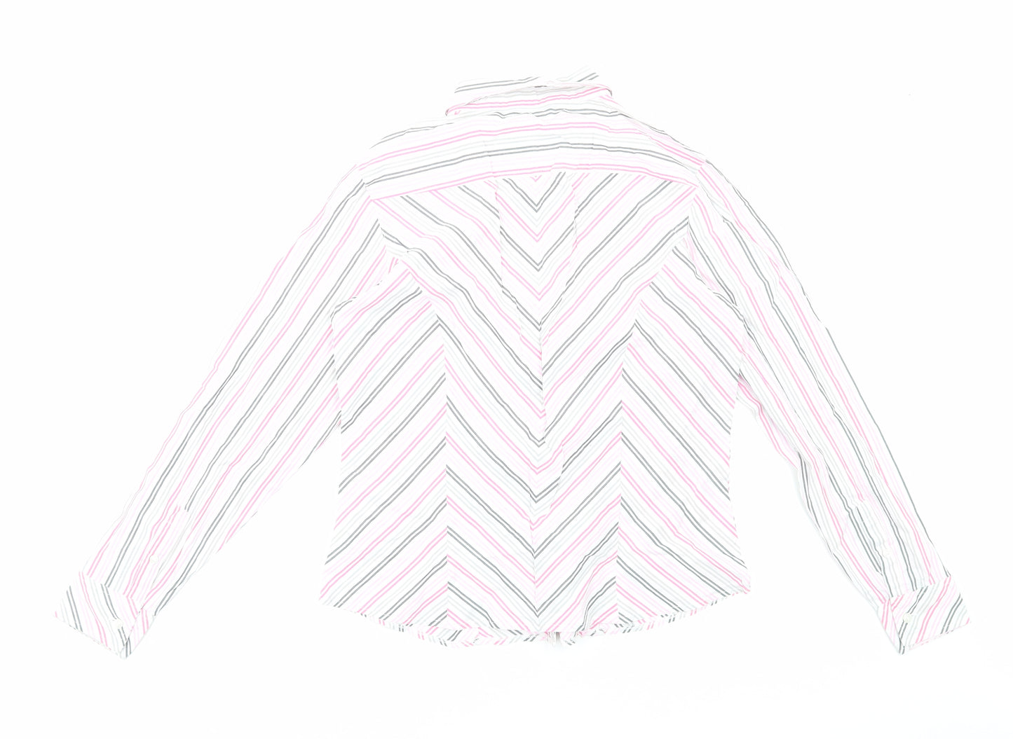Marks and Spencer Womens Pink Striped Cotton Basic Button-Up Size 12 V-Neck