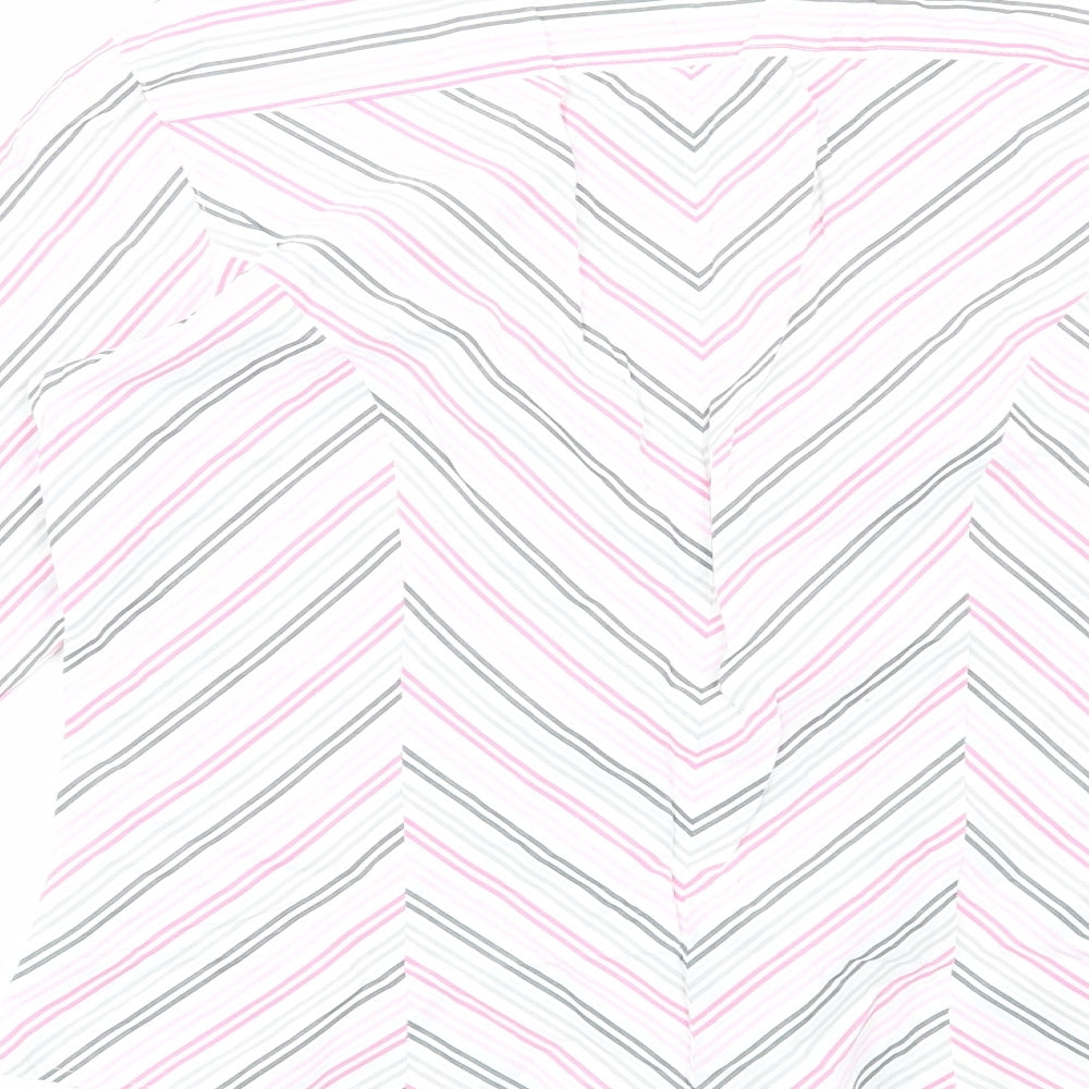 Marks and Spencer Womens Pink Striped Cotton Basic Button-Up Size 12 V-Neck